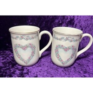 Vtg Otagiri Romance Heart Mug Set Cups Floral Romanee Creative Collection Japan